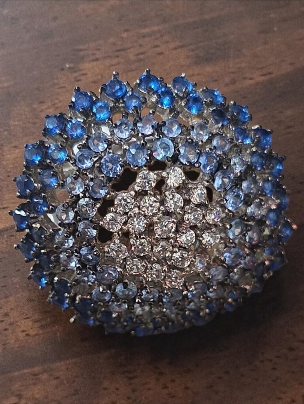 Blue Sapphire and Ombré Cluster Dome cocktail ring Size 7 Sterling Silver 925
